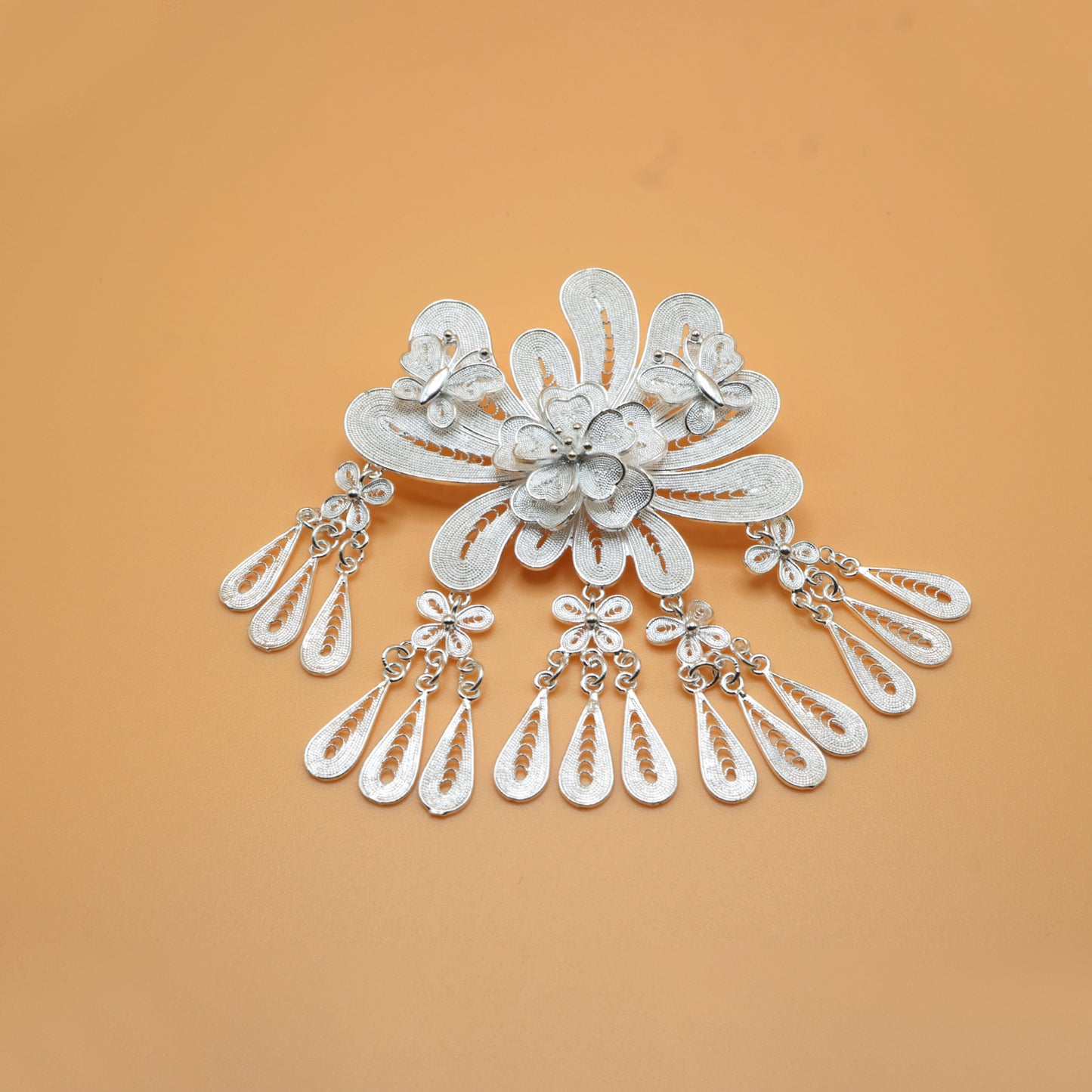 Flower With Butterfly Brooch